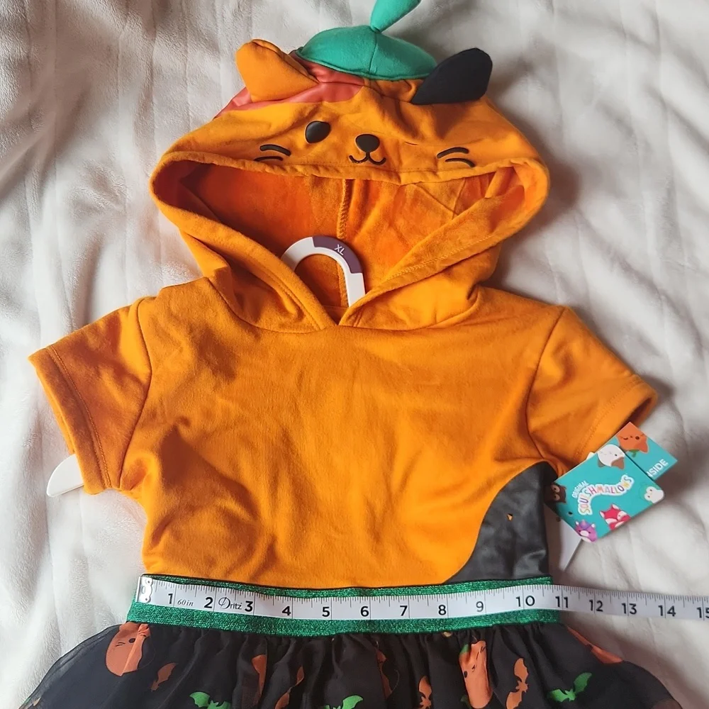 Halloween, Youth Girl Orange Black Cat Soft Squishmallows Pumkin Layered Dress